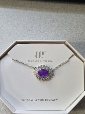New Amethyst Fused With Genuine Quartz Rhodium Plating Necklace 18"+2.5"Extender